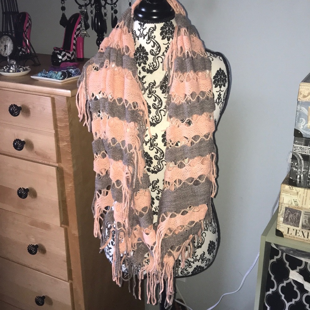 Pink and Grey Infinity Scarf